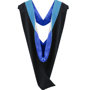 Deluxe Bachelor/Master Hood - Peacock Blue Velvet, Royal Blue & White