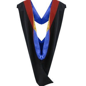 Deluxe Bachelor/Master Hood - Scarlet Velvet, Royal Blue & Golden Yellow