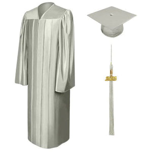 Shiny Silver High School Cap and Gown