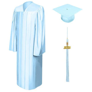 Shiny Light Blue High School Graduation Cap and Gown